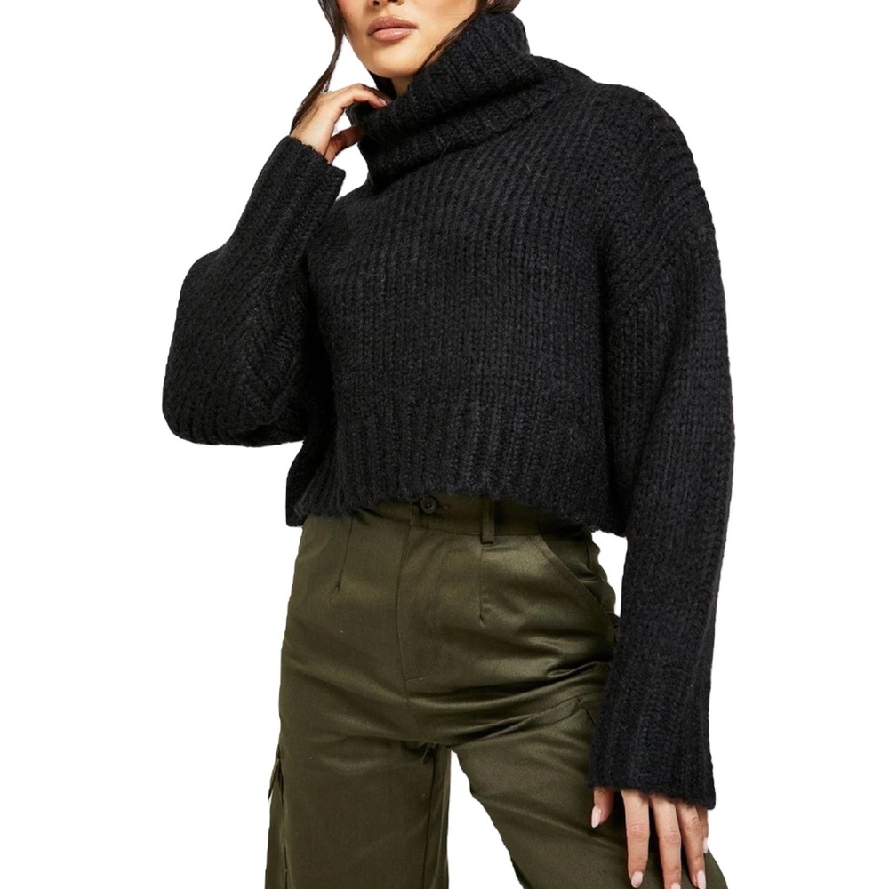 Women’s Turtleneck Crop Top Knitted Wool Sweater